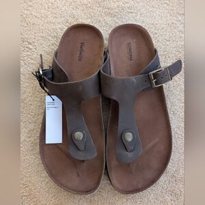 NEW Sonoma Dark Brown Leather Slide Sandals Size 9.5